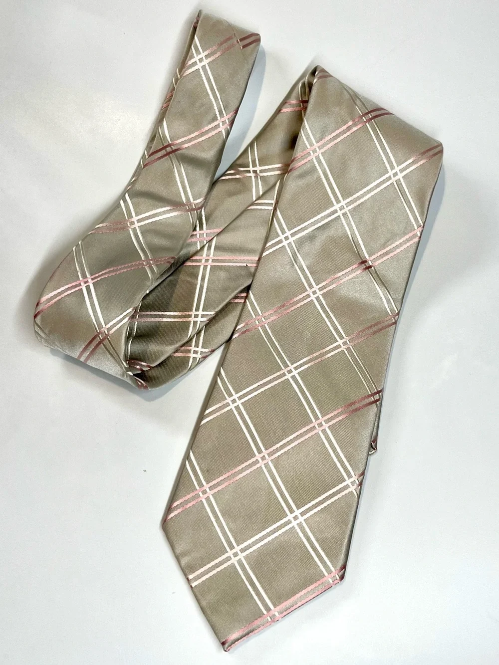 Donald J. Trump Tie Mens One Size Beige Silver Pink 100% Silk Classic Necktie